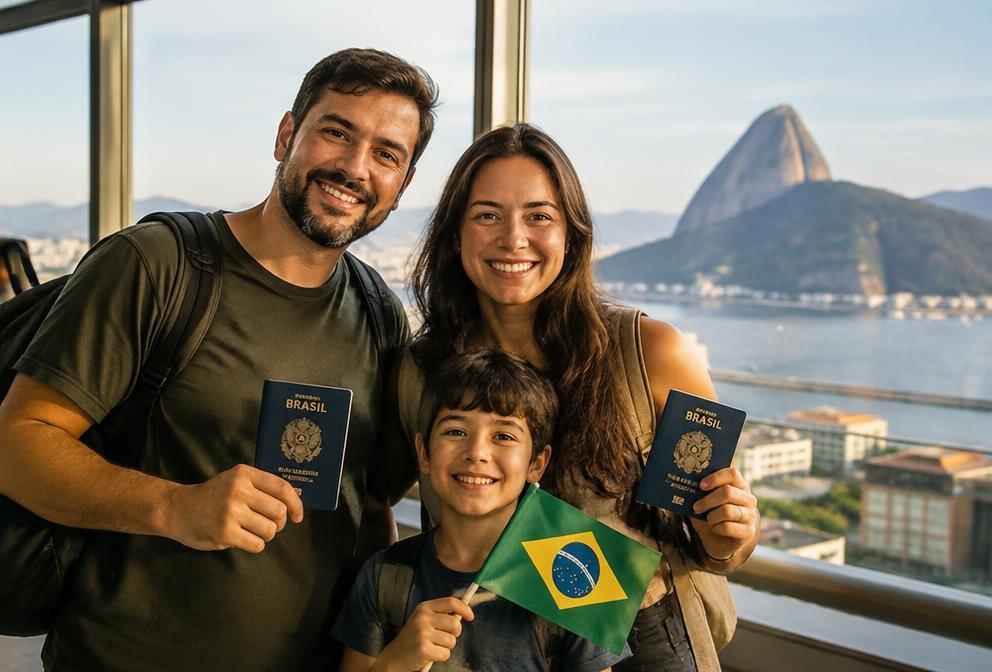 Família brasileira com passaportes